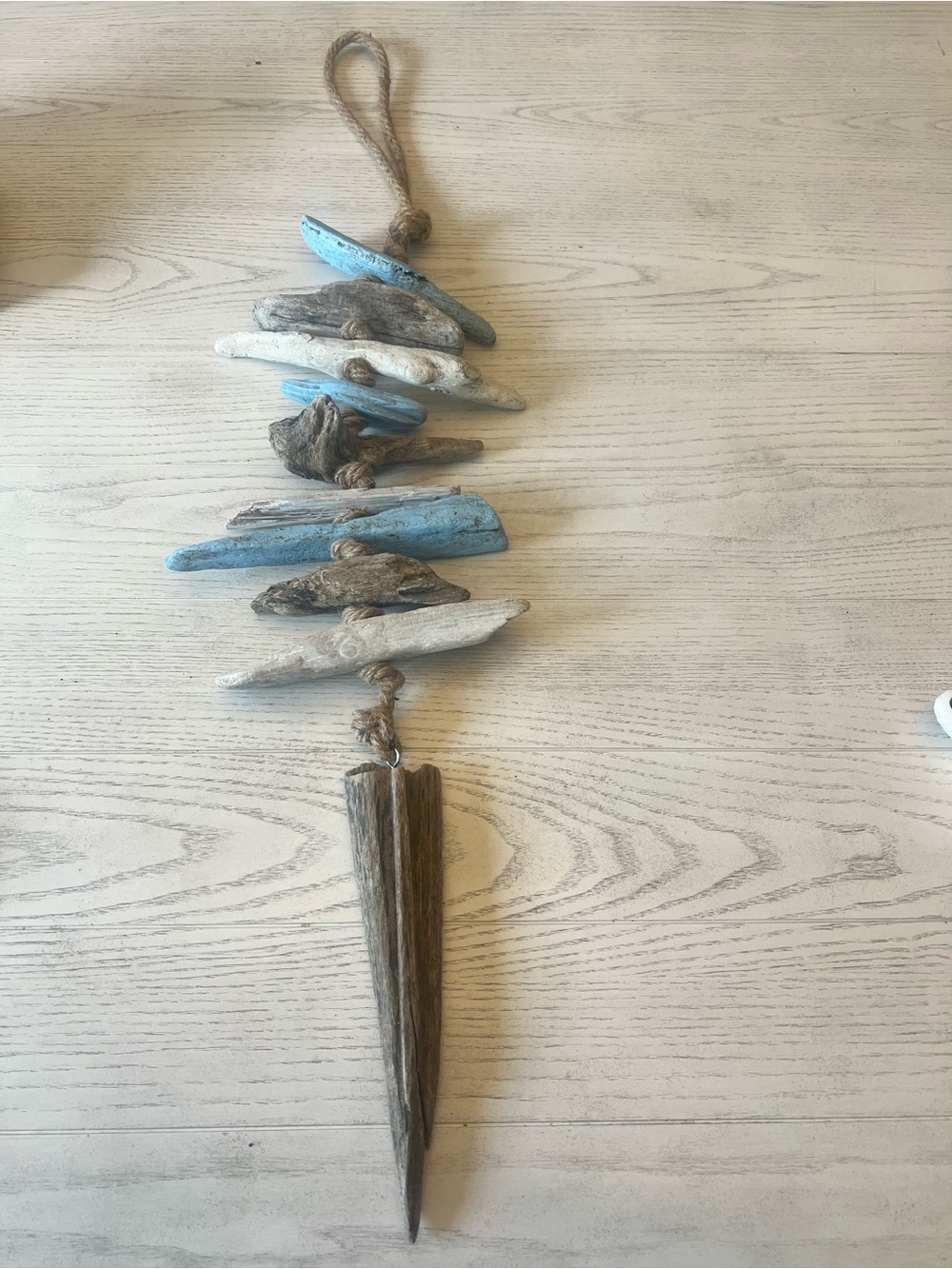 Handmade Coastal Beachy Driftwood Wall Hanging Decor - Blue & White